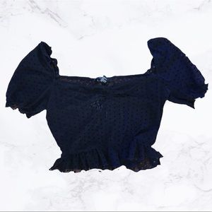 LACE/MESH BLACK CROP TOP